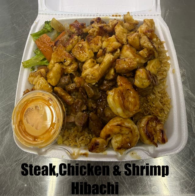 Hibachi Steak, Chicken & Shrimp.